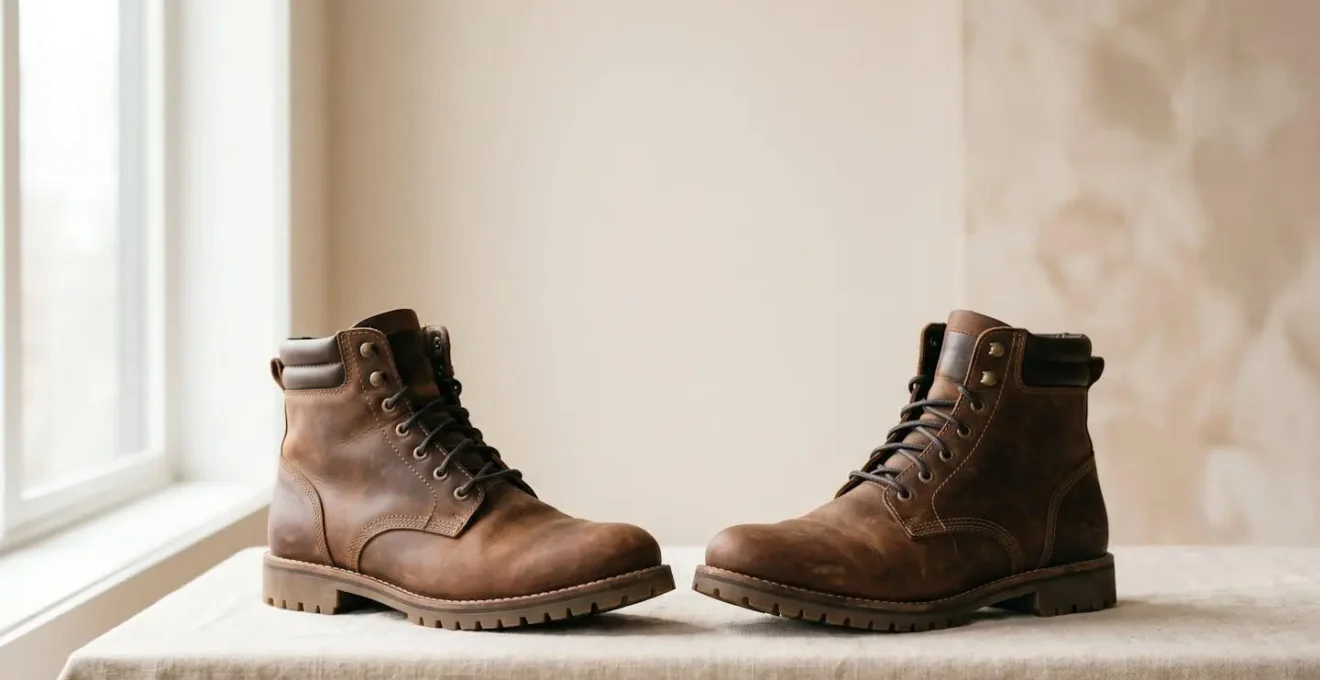Botas de invierno de cuero de alta calidad sobre fondo minimalista que destaca su artesanía y durabilidad