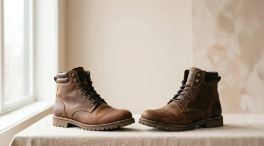 Botas de invierno de cuero de alta calidad sobre fondo minimalista que destaca su artesanía y durabilidad