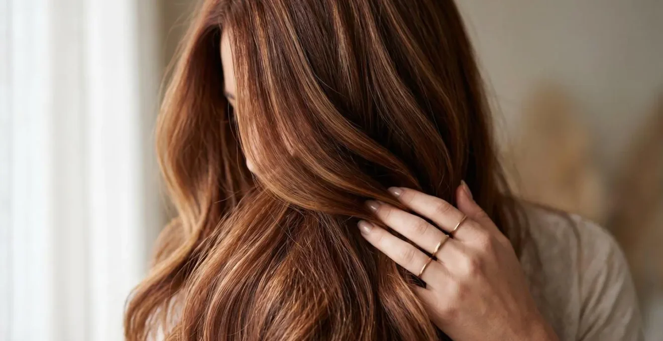 Primer plano de cabello brillante y saludable con tratamiento de color vibrante