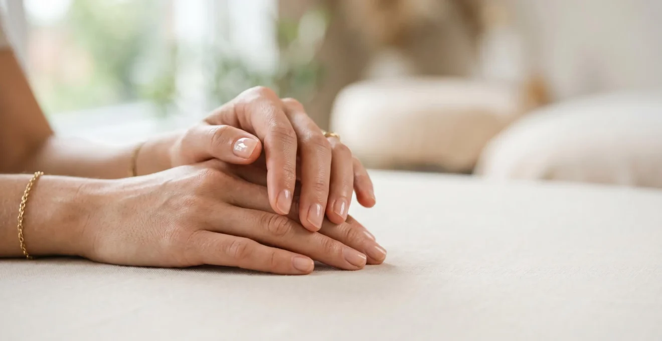 Dedos femeninos con cutículas hidratadas y uñas naturales brillantes mostrando el resultado de una manicura profesional